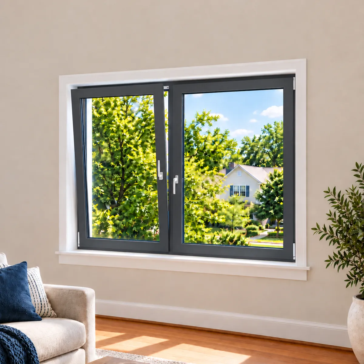 The same window with an anthracite grey frame
