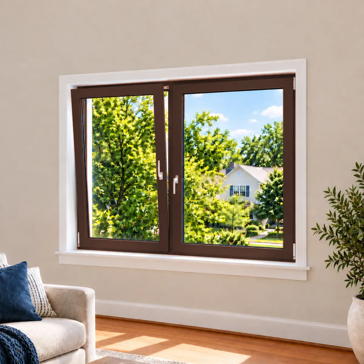 The same window with a chocolate brown frame