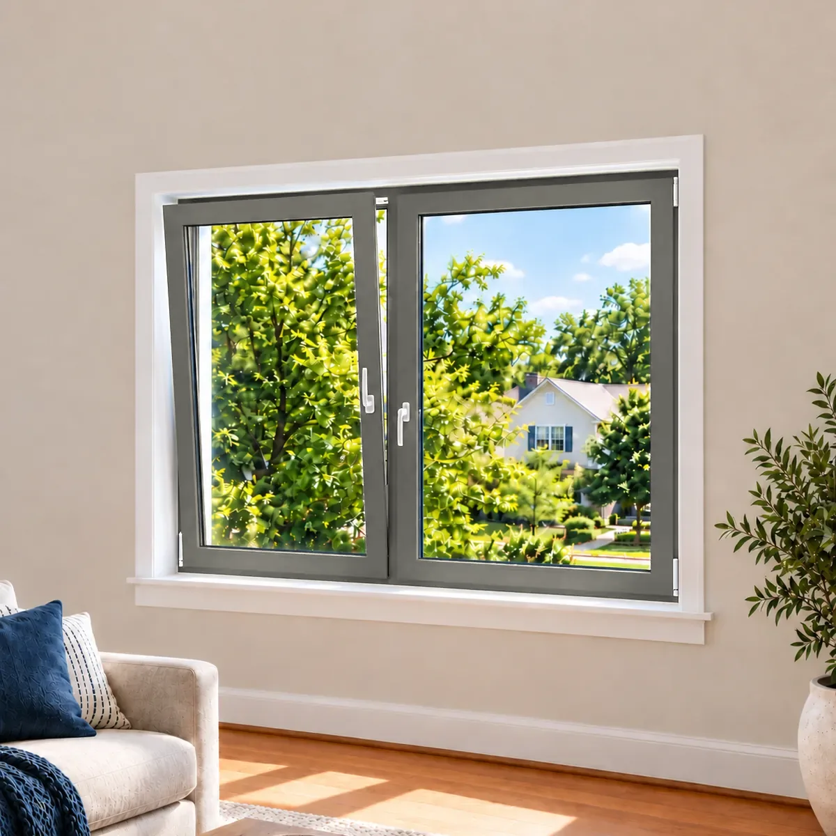 The same window with a quartz grey frame