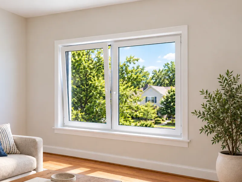 Finished white two-sash window in a living room