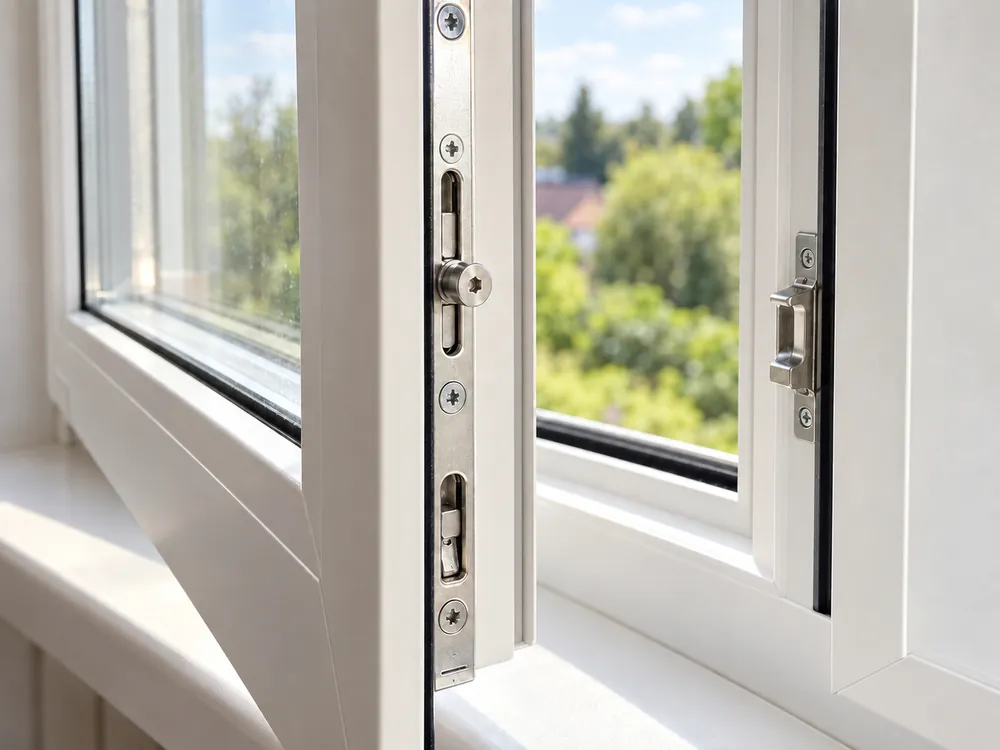 Locking hardware along the edge of an open sash